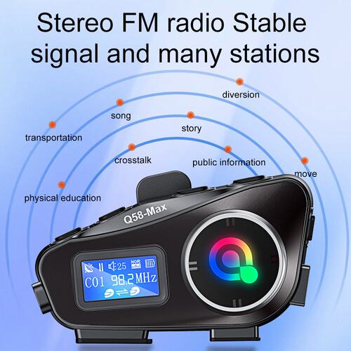 Q58MAX头盔蓝牙耳机MP3混音音乐分享LCD屏FM对讲苹果快充数据线