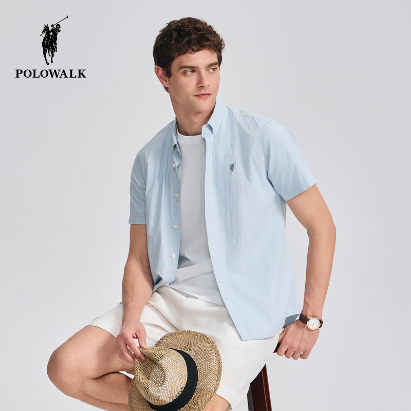 POLOWALK男式短袖衬衫2025夏季新品条纹百搭开衫户外潮流男装外套