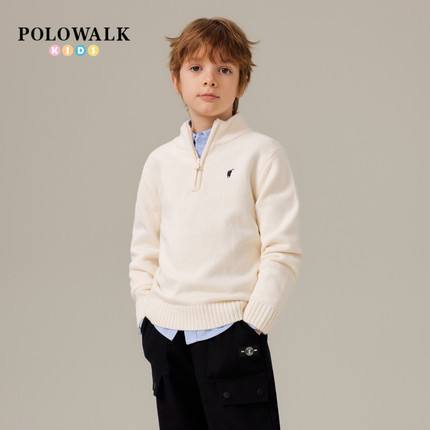 POLOWALK童装男童针织衫2026秋冬新品简约百搭中高领套头打底衫