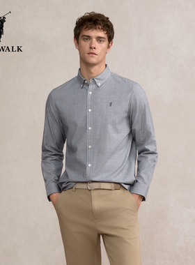 【100%纯棉】POLOWALK男装长袖衬衫2025秋季新品细格子休闲衬衣男