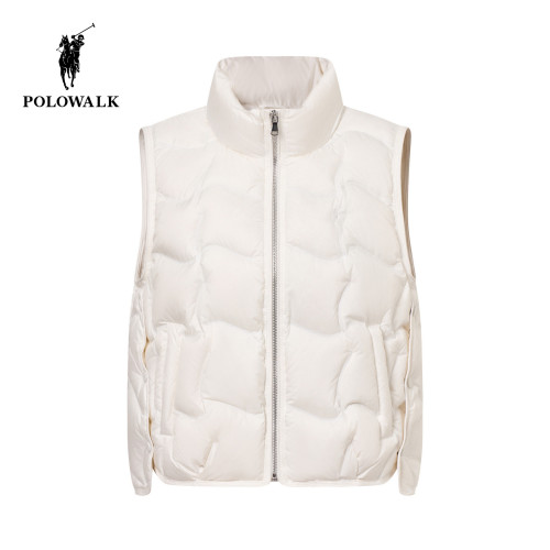 POLOWALK女式羽绒马夹2026冬季新品90鸭绒几何衔缝立领厚款背心