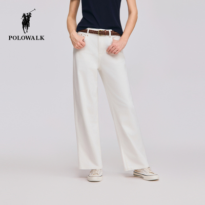 POLOWALK女式牛仔裤2026春夏裤新品经典百搭直筒通勤白色牛仔长裤