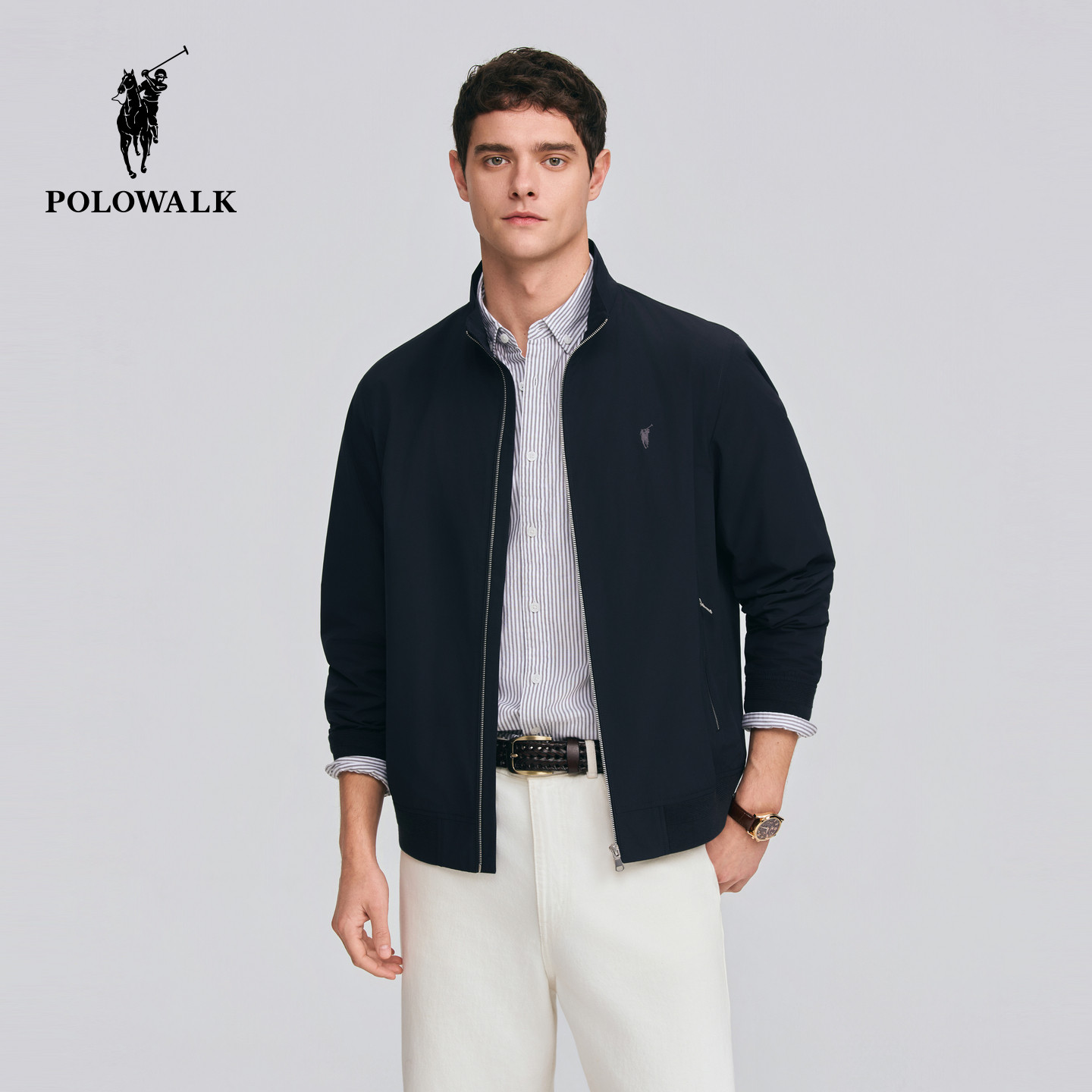 POLOWALK男式夹克2026春季新品简约立领经典夹克商务休闲拉链外套