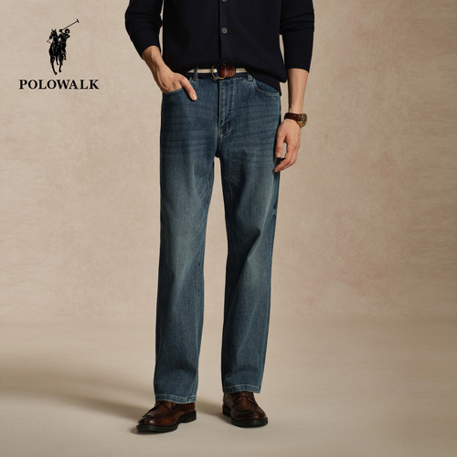 POLOWALK男式牛仔裤2026秋冬裤新品经典复古时尚高腰直筒长裤