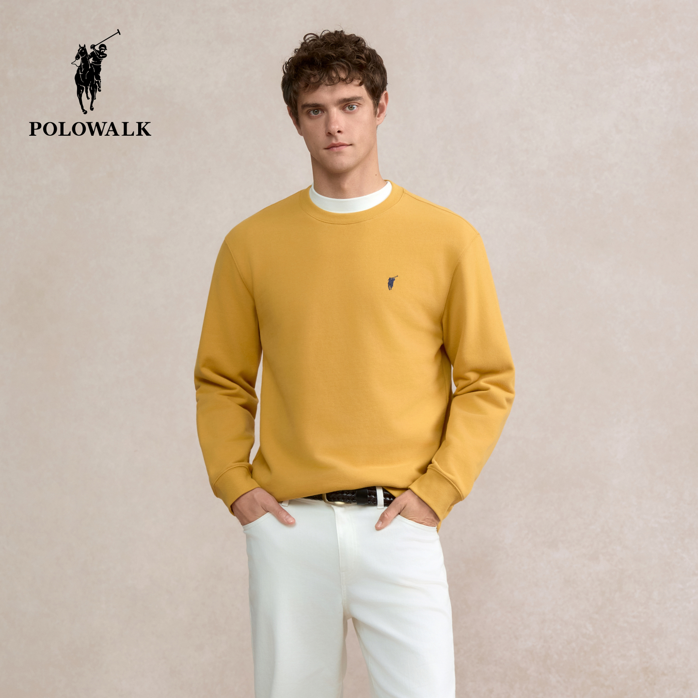 【100%纯棉】POLOWALK男装卫衣2025秋季新品圆领休闲打底衫男式