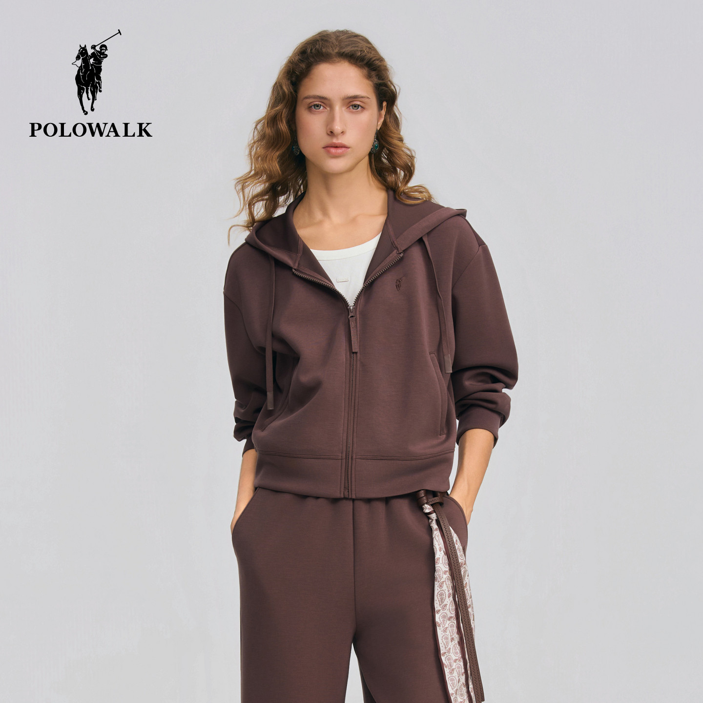 【套装】POLOWALK女式卫衣2026春季新品连帽开衫卫衣休闲直筒卫裤