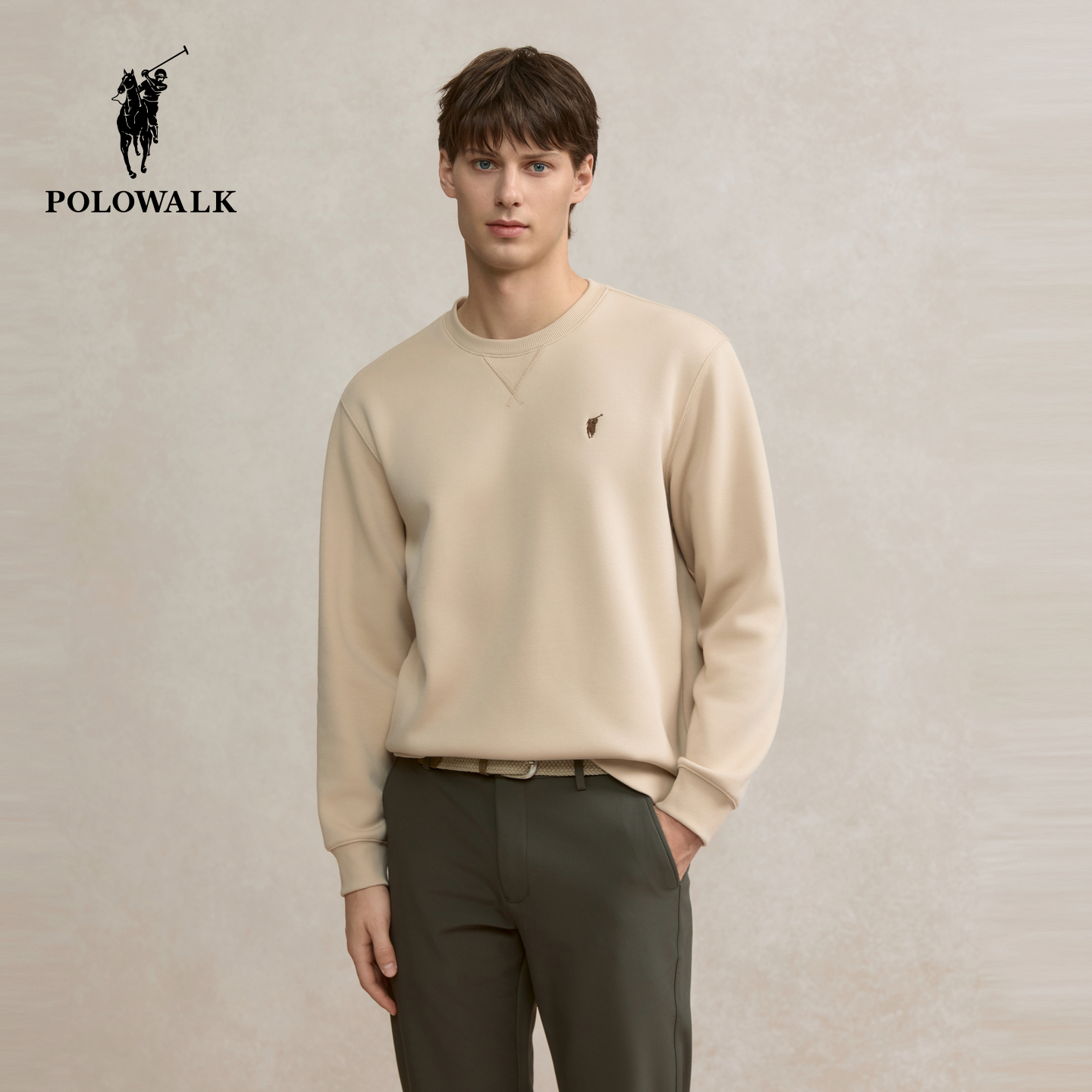 POLOWALK男式卫衣2025冬季新品简约时尚圆领舒适直筒套头男装卫衣