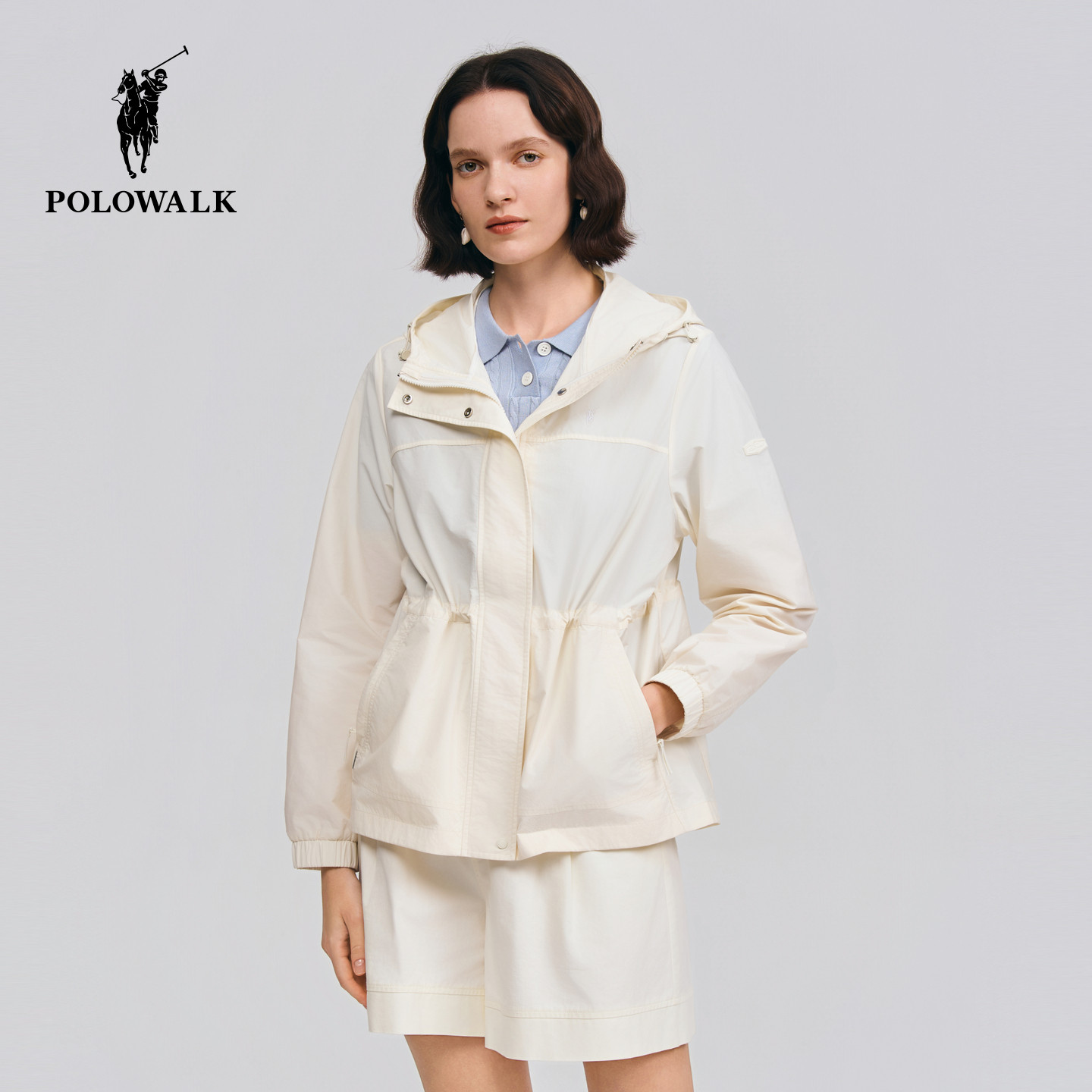 POLOWALK女士外套2026春季新品简约百搭收腰连帽户外通勤外套女装 - POLOWALK官方旗舰店出品