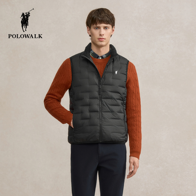 POLOWALK男式羽绒马甲2025冬季新品绅士简约90鸭绒立领保暖背心男