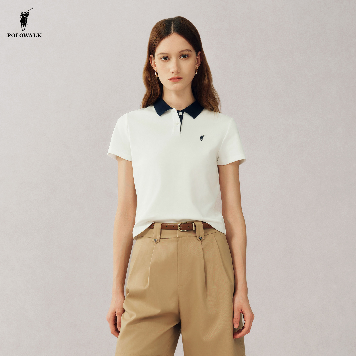 POLOWALK女式短袖POLO衫2026夏季撞色小个子t恤百搭韩版上衣