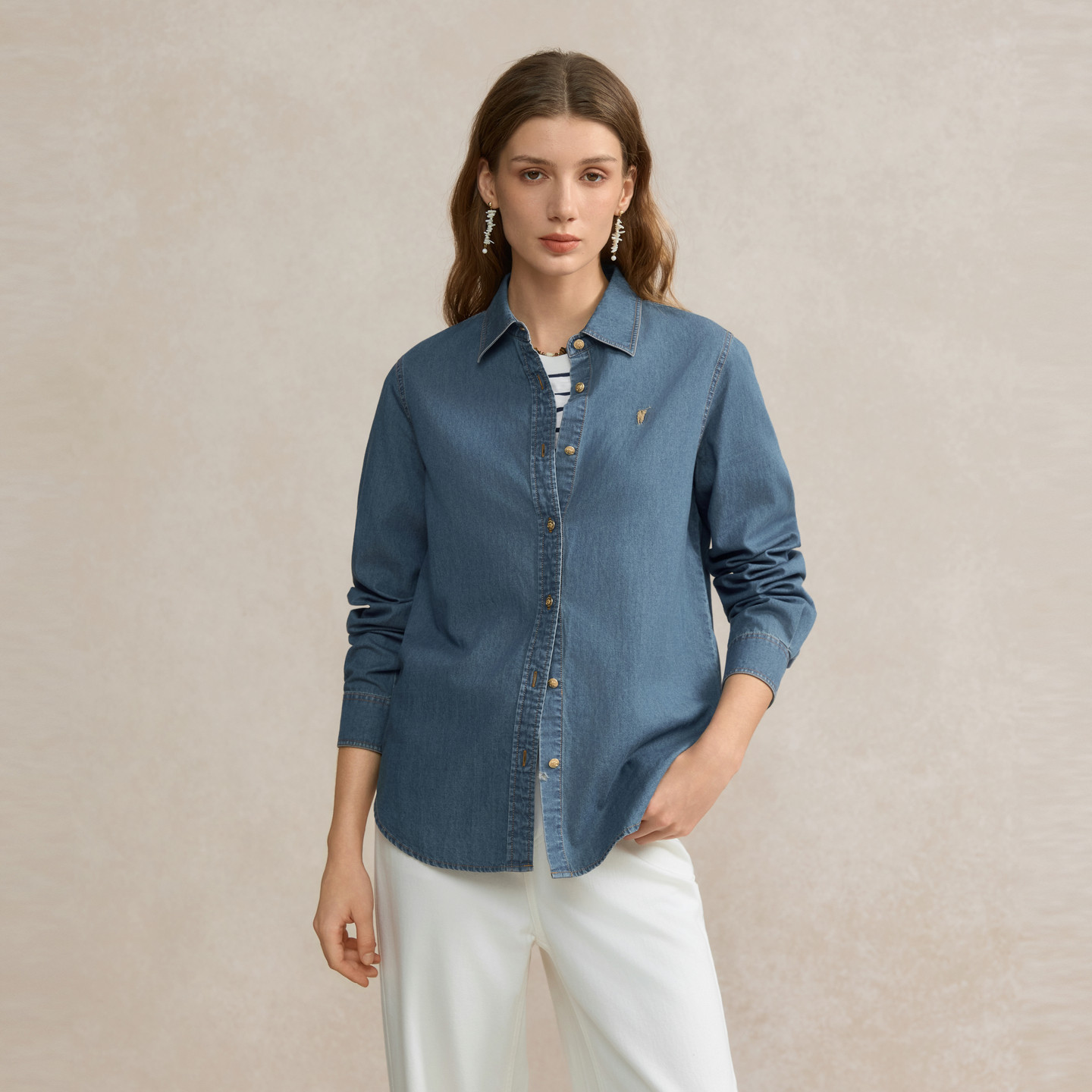 POLOWALK长袖衬衫女式2026春季新品时尚气质通勤牛仔衬衣