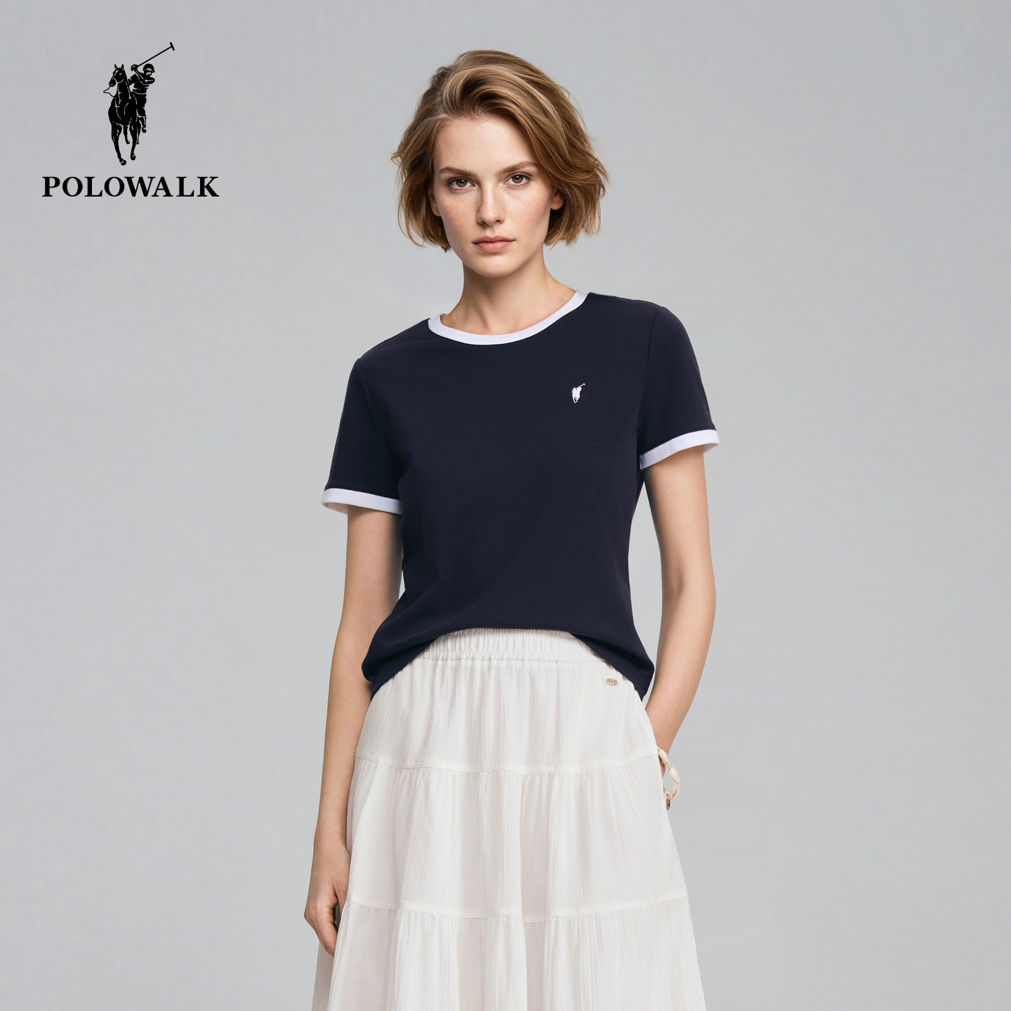 POLOWALK纯色刺绣logo舒适棉T薄图片