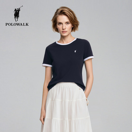 POLOWALK纯色刺绣logo舒适棉T薄
