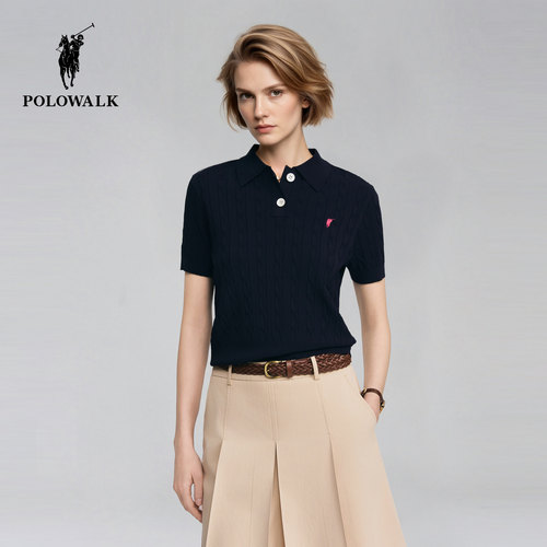 翻领绞花修身套头针织衫