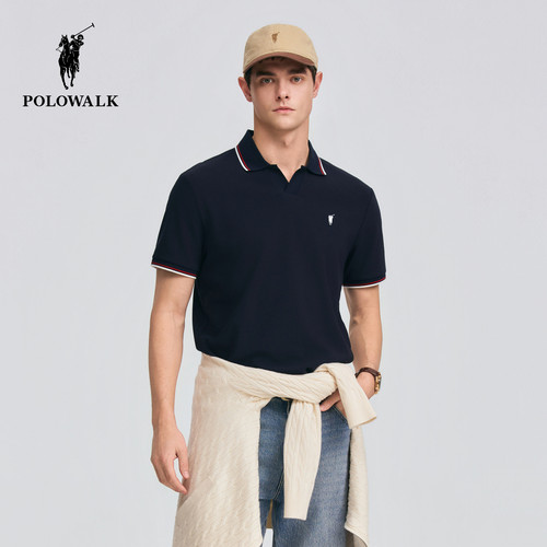 撞色剪刀领休闲短袖POLO衫