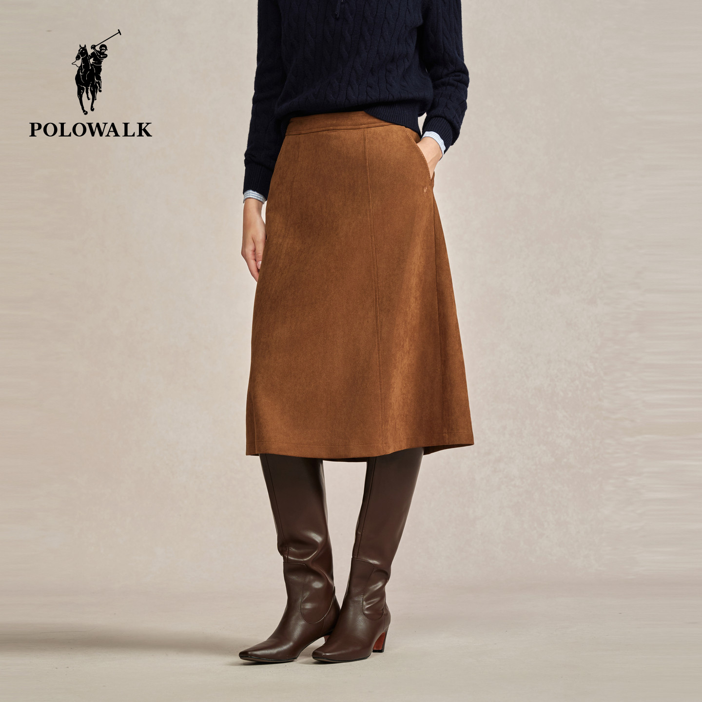 POLOWALK女式半裙2025秋冬裤新品女装优雅复古直筒显瘦A