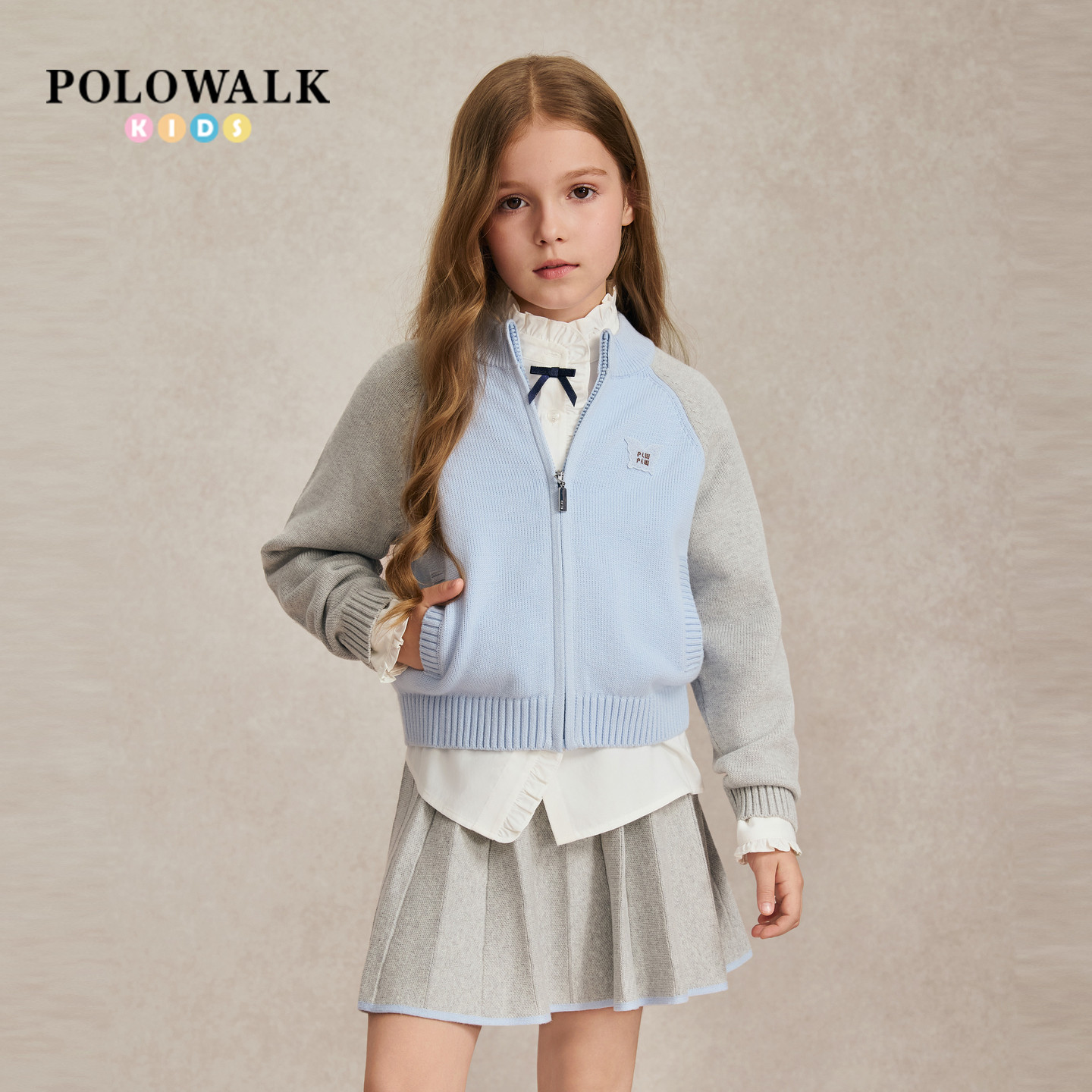 【套装】POLOWALK女童长袖套装2026秋季新品撞色插肩拼接可爱开衫