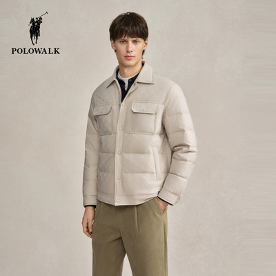POLOWALK男式轻薄羽绒服2025冬季新品时尚印花90鸭绒翻领休闲外套