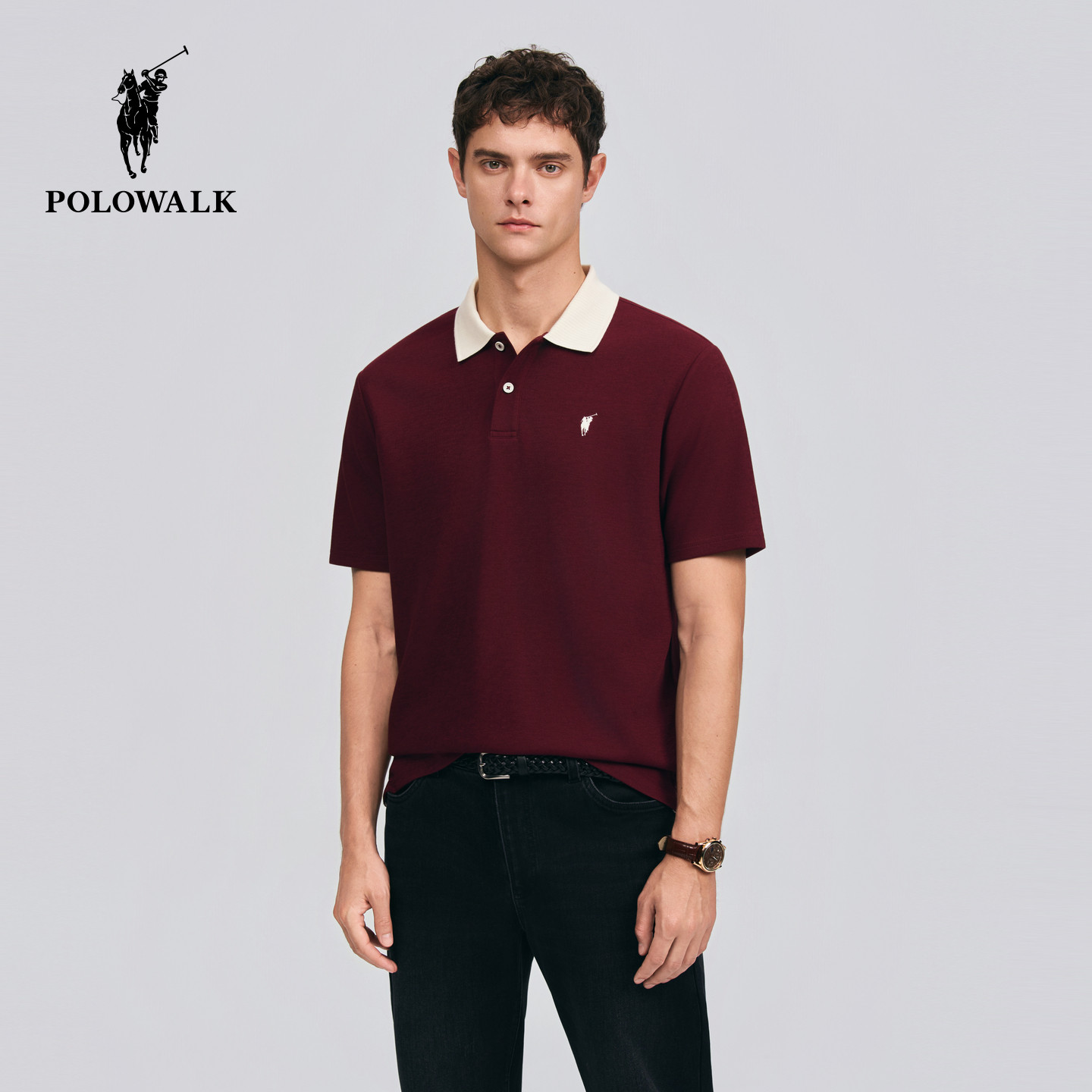 POLOWALK男式短袖POLO衫2026夏季新品商务休闲撞色翻领挺括短袖男