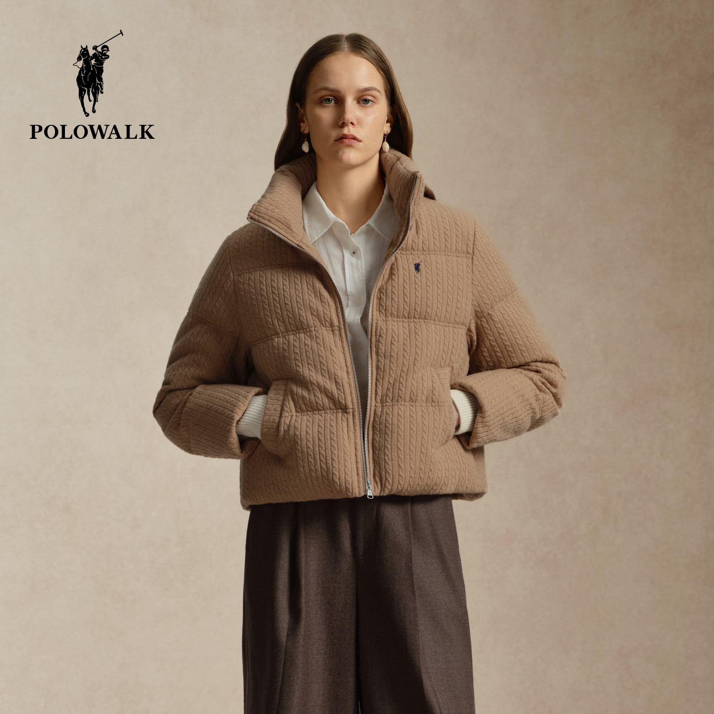 【90鸭绒】POLOWALK女式羽绒服2026冬季立领复古保暖时尚短款外套