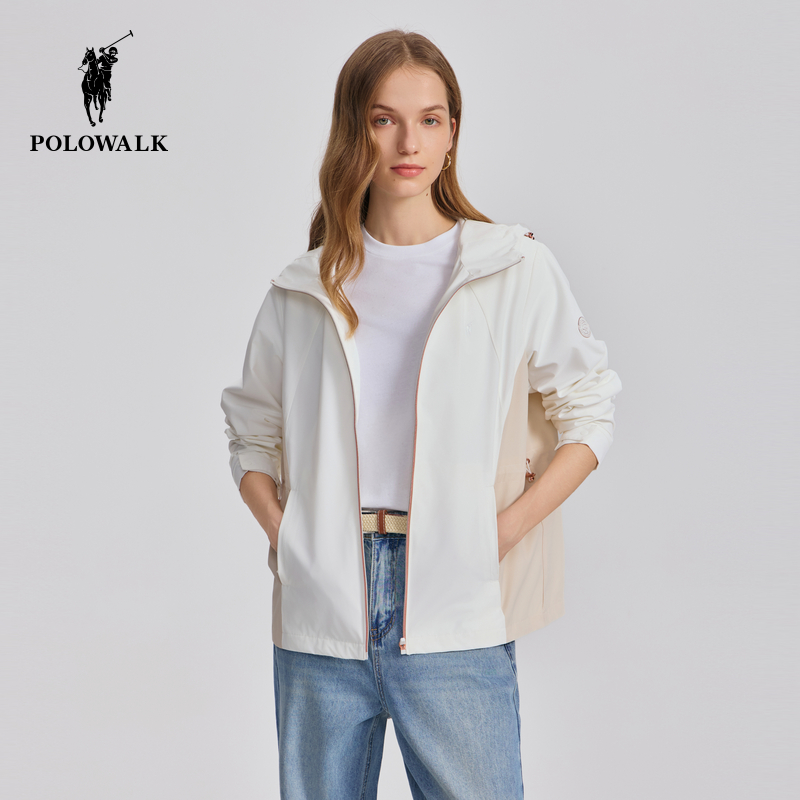 POLOWALK连帽外套女式2025春季新品运动风简约夹克百搭时