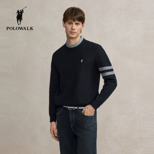 2025冬季 男装 新品 绅士条纹衬衫 POLOWALK男式 领套头打底衫 针织衫