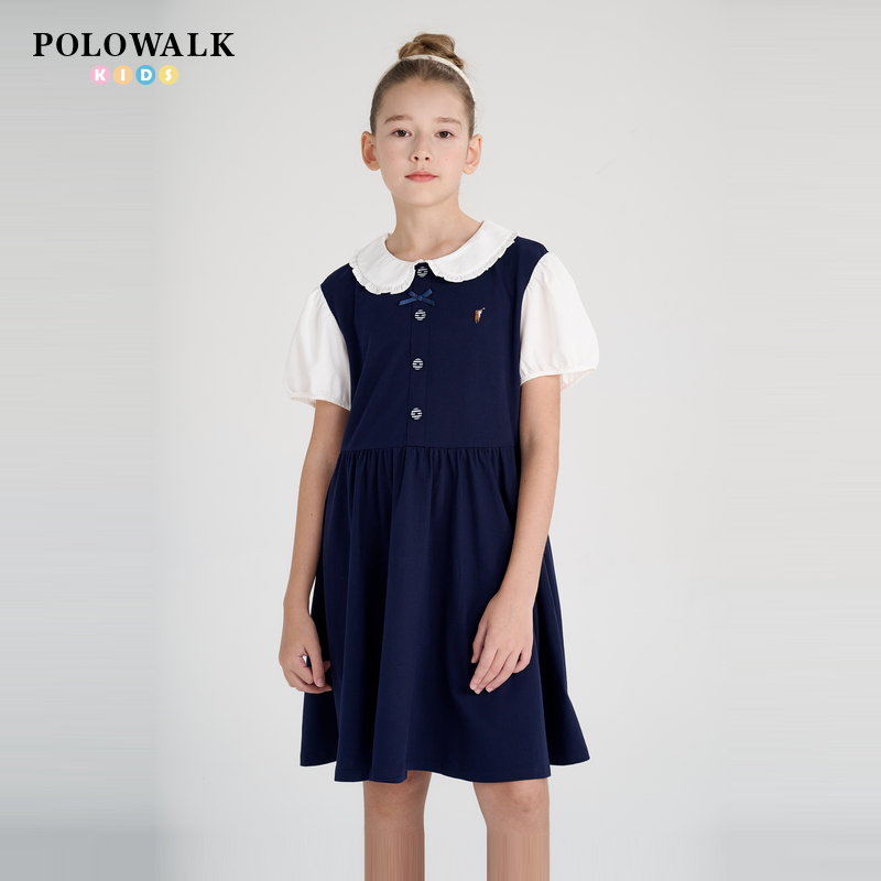 连衣裙大学院风翻领童装短袖女童