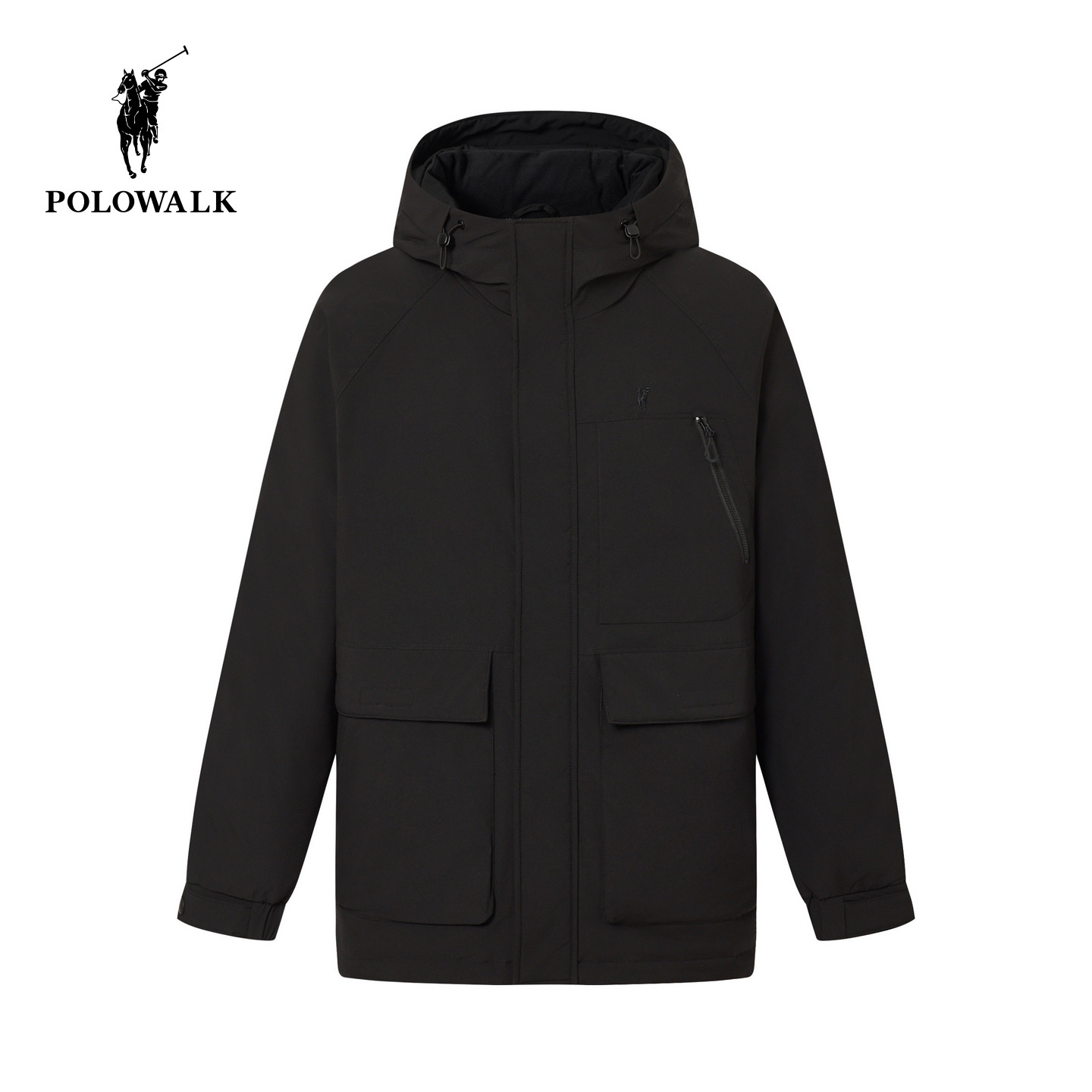 POLOWALK男式羽绒服2026冬季新品纯色连帽保暖舒适短款拉链外套