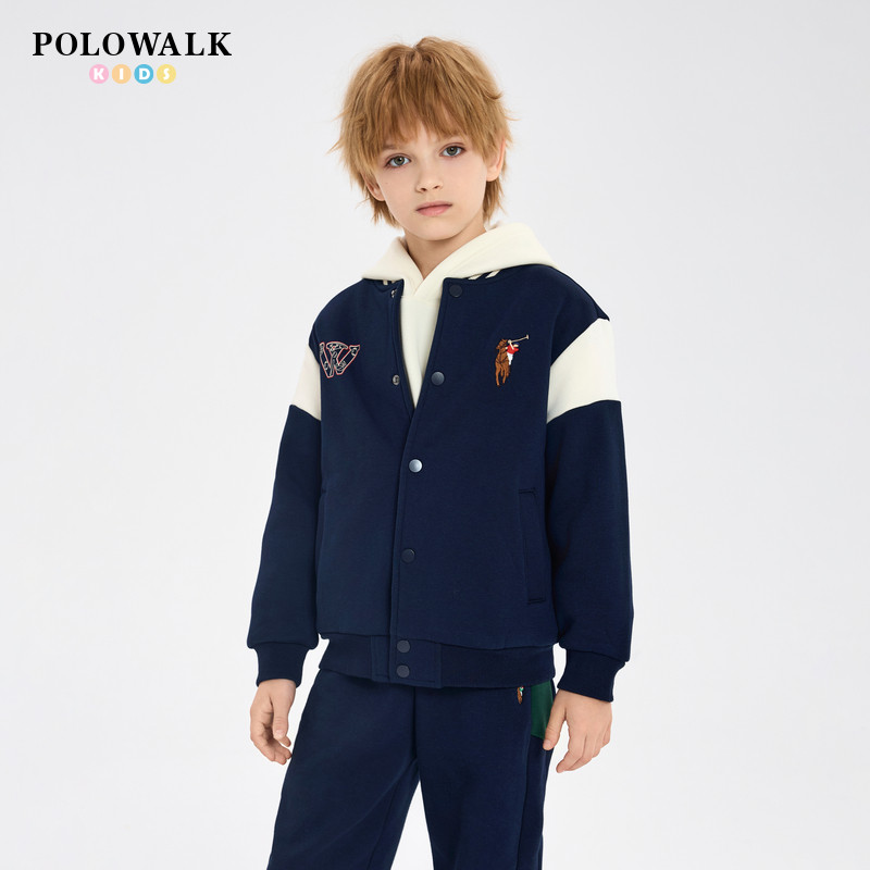 POLOWALK童装儿童休闲棒球服秋冬新款男女童学院风摇粒绒保暖外套