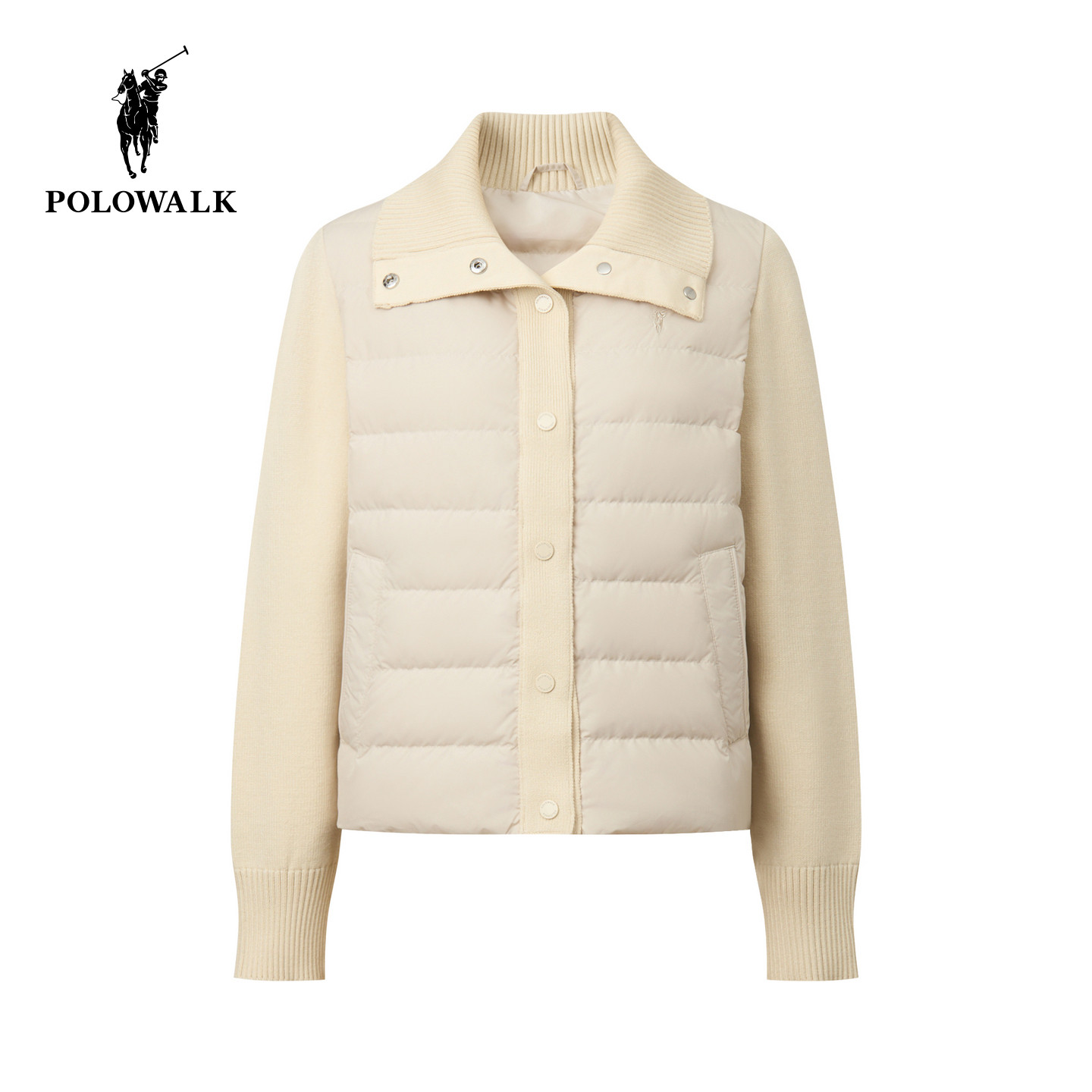 POLOWALK女式羽绒服2026冬季新品90鸭绒翻领针织拼接轻薄羽绒服
