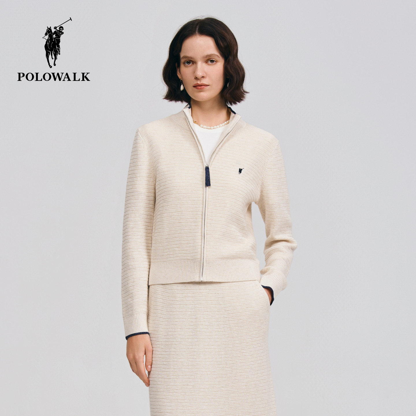 【含亚麻】POLOWALK女式长袖针织衫2026春季新品韩版简约