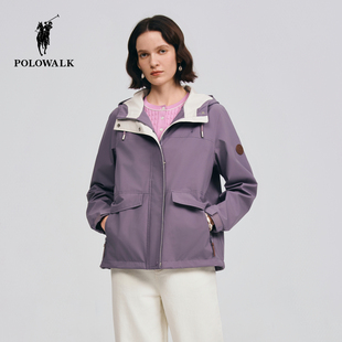 POLOWALK女士外套2026春季新品简约百搭显瘦连帽休闲通勤外套女装