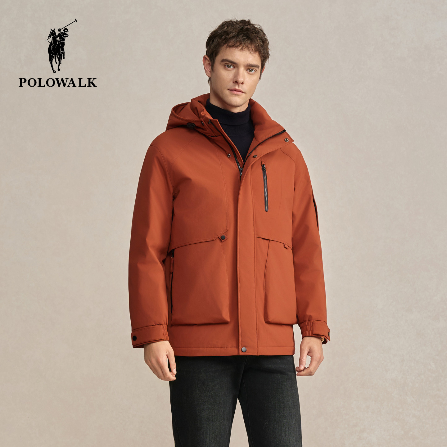 POLOWALK男式羽绒服2025冬季新品90鹅绒立领可调节连帽羽绒服外套,男装,羽绒服,淘宝优惠券,粉丝福利购,淘宝优惠卷