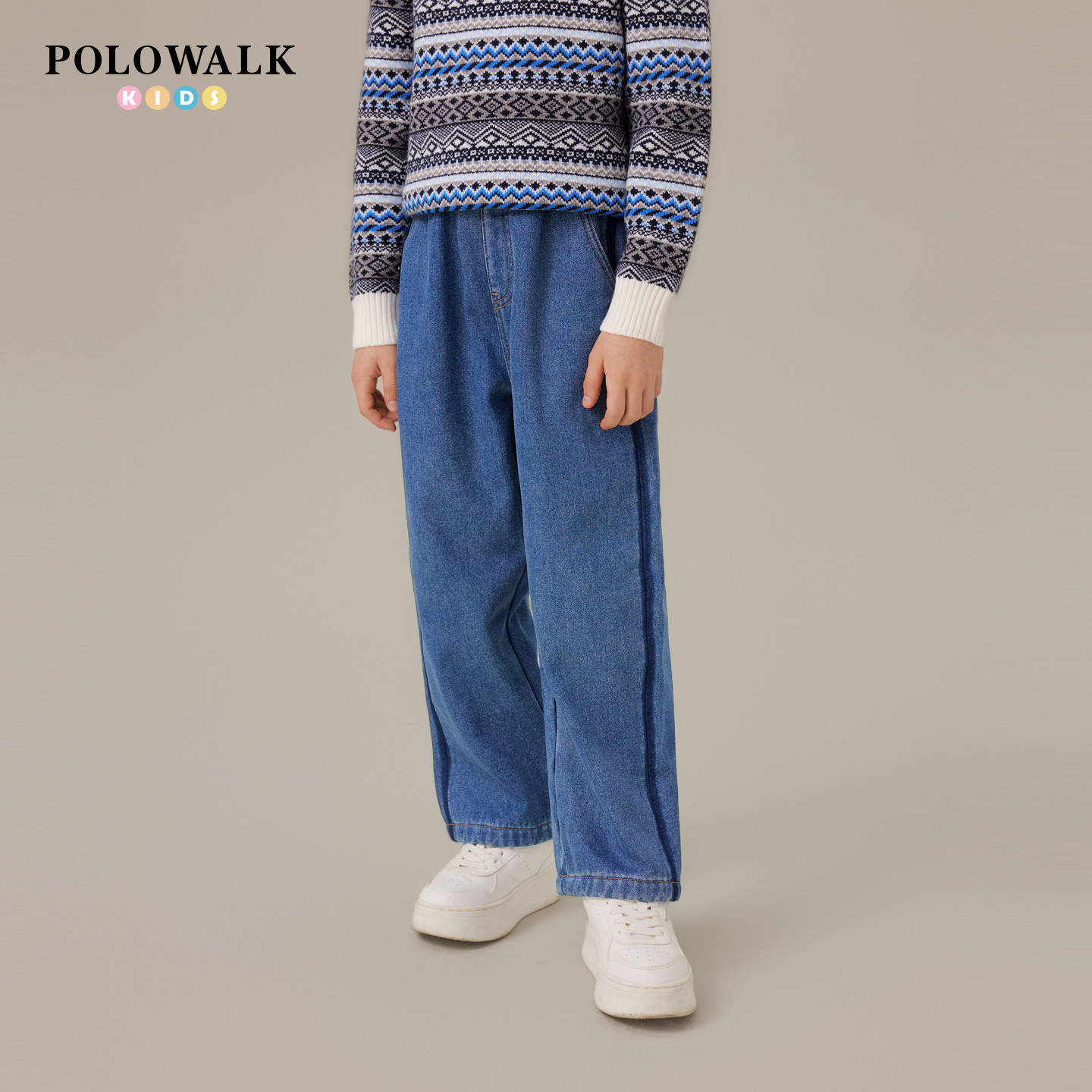 POLOWALK童装男童牛仔裤2026春季新品时尚松紧腰休闲牛仔长裤