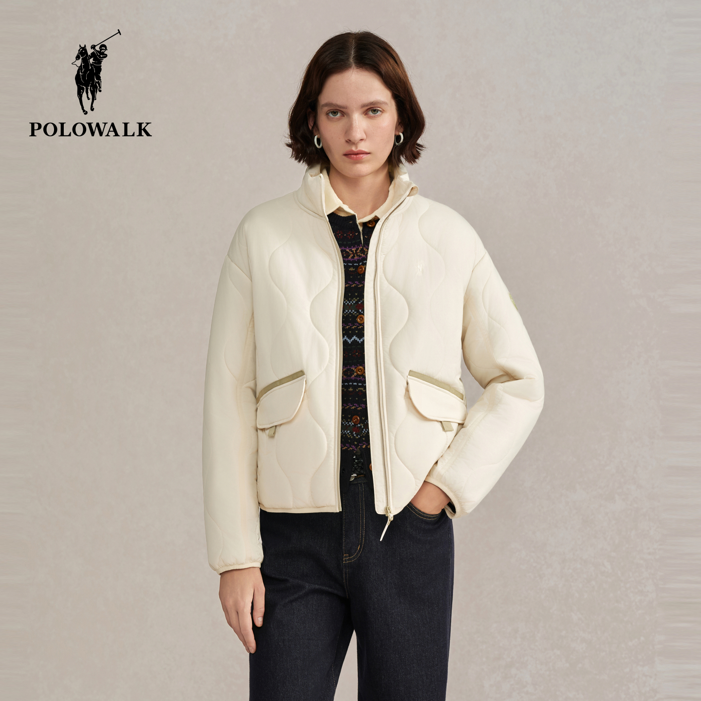 【气绒锁温】POLOWALK女式立领外套2025冬季新品通勤保暖棉服上衣