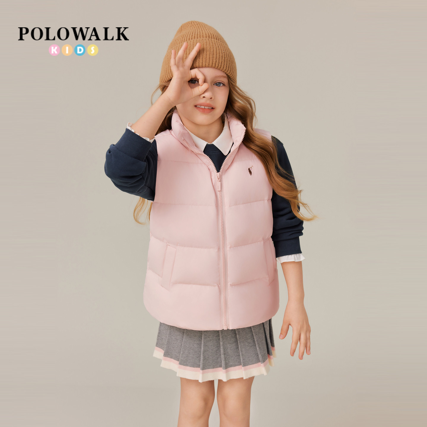 POLOWALK童装男女童马夹秋季时尚绣花简约立领童装马夹