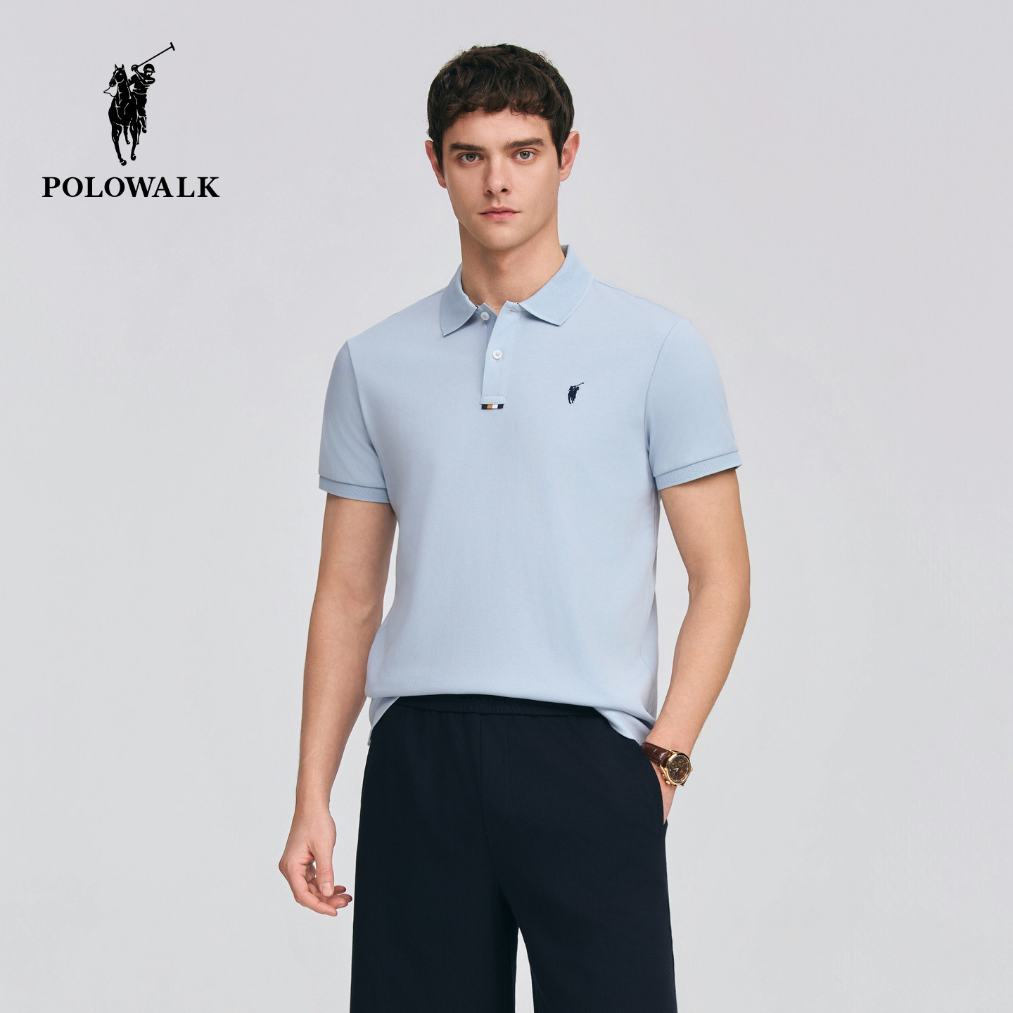 POLOWALK男式短袖POLO衫2026春季新品经典撞色刺绣logo短袖POLO衫