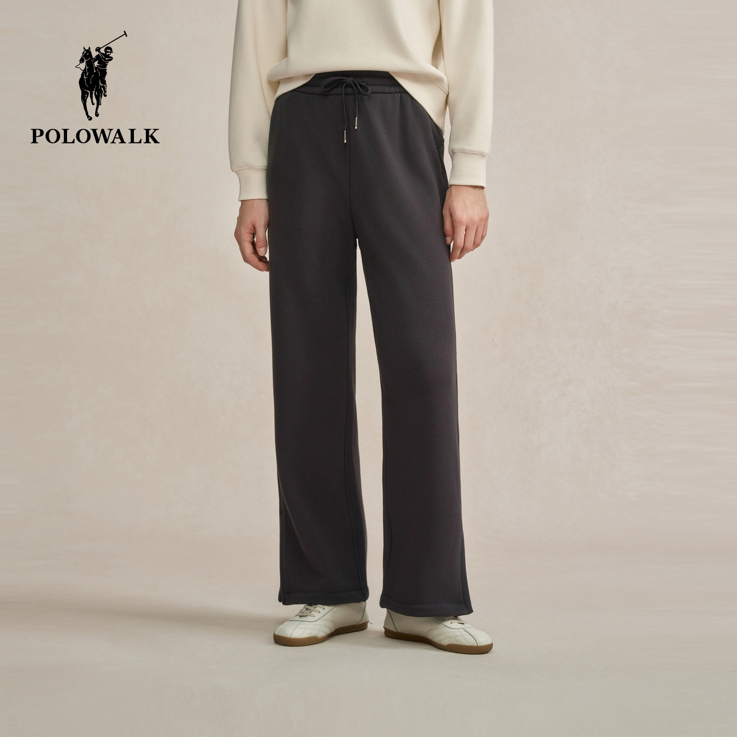 POLOWALK女式针织裤2025秋冬裤新品时尚百搭松紧腰直筒加