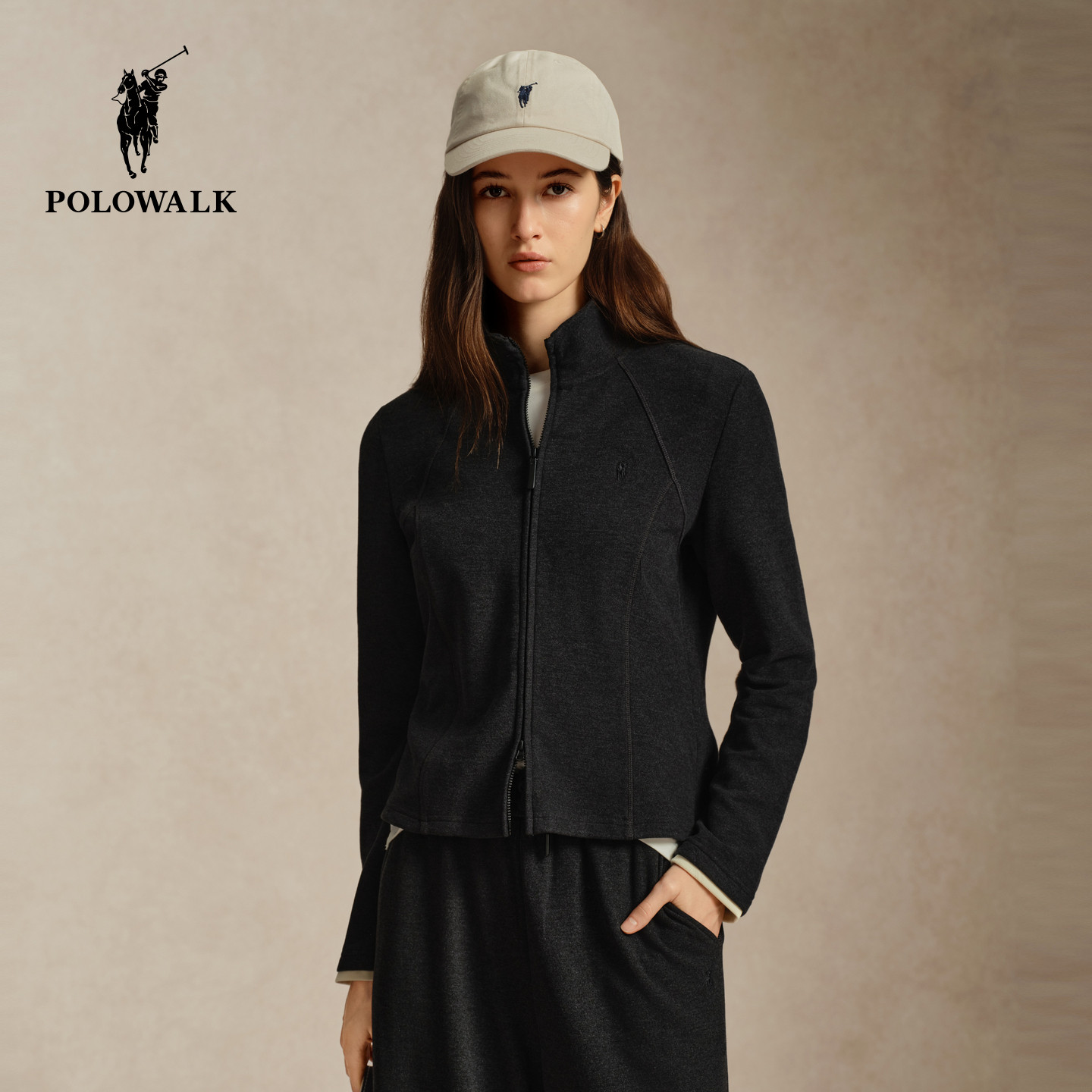 【套装】POLOWALK女式卫衣2026秋季新品立领薄绒舒适运动休闲套装