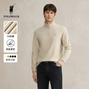 【7A抗菌】POLOWALK男式长袖T恤2025冬季新品百搭休闲半拉链上衣