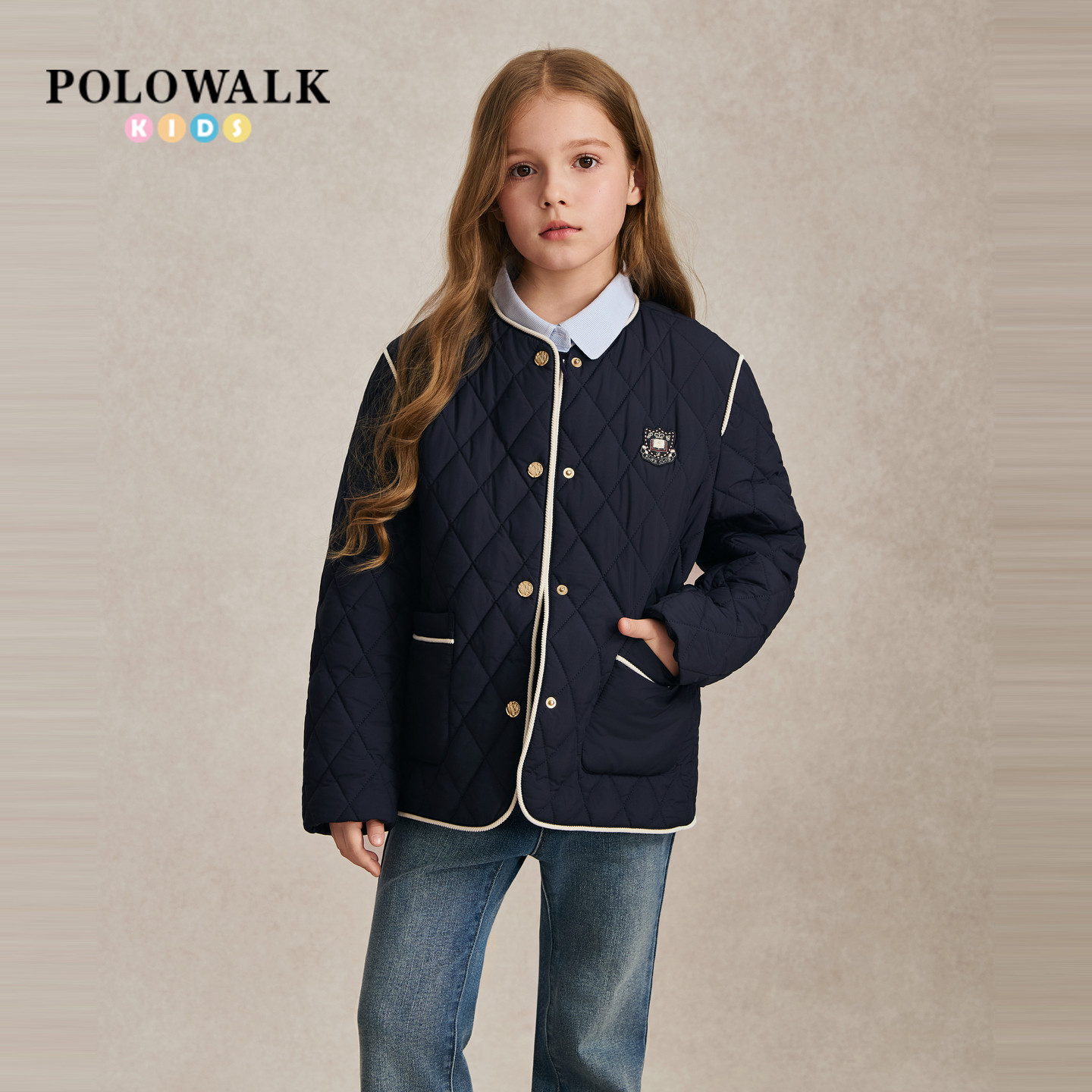 POLOWAL女童棉服2026秋季新品撞色出芽时尚设计学院风短款外套