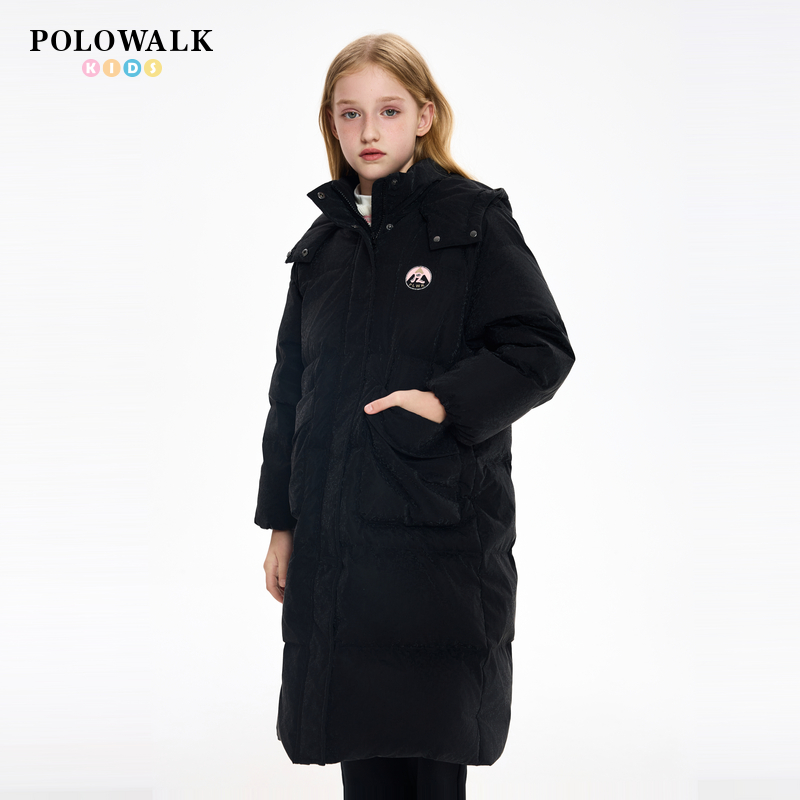 POLOWALK童装女童中长款羽绒服冬装中大童外套保暖潮