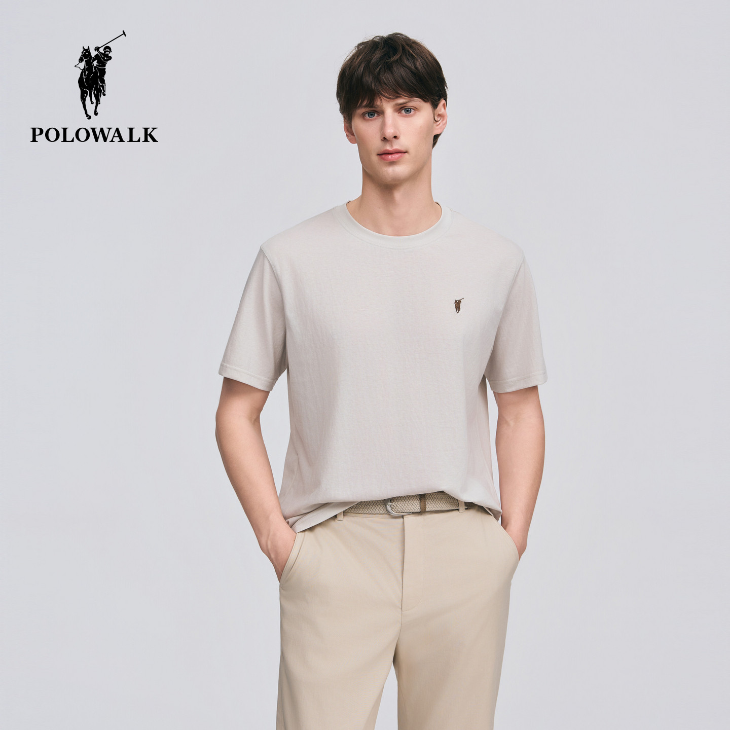 【含亚麻】POLOWALK男式短袖圆领T恤2026夏季纯色百搭商务休闲T恤