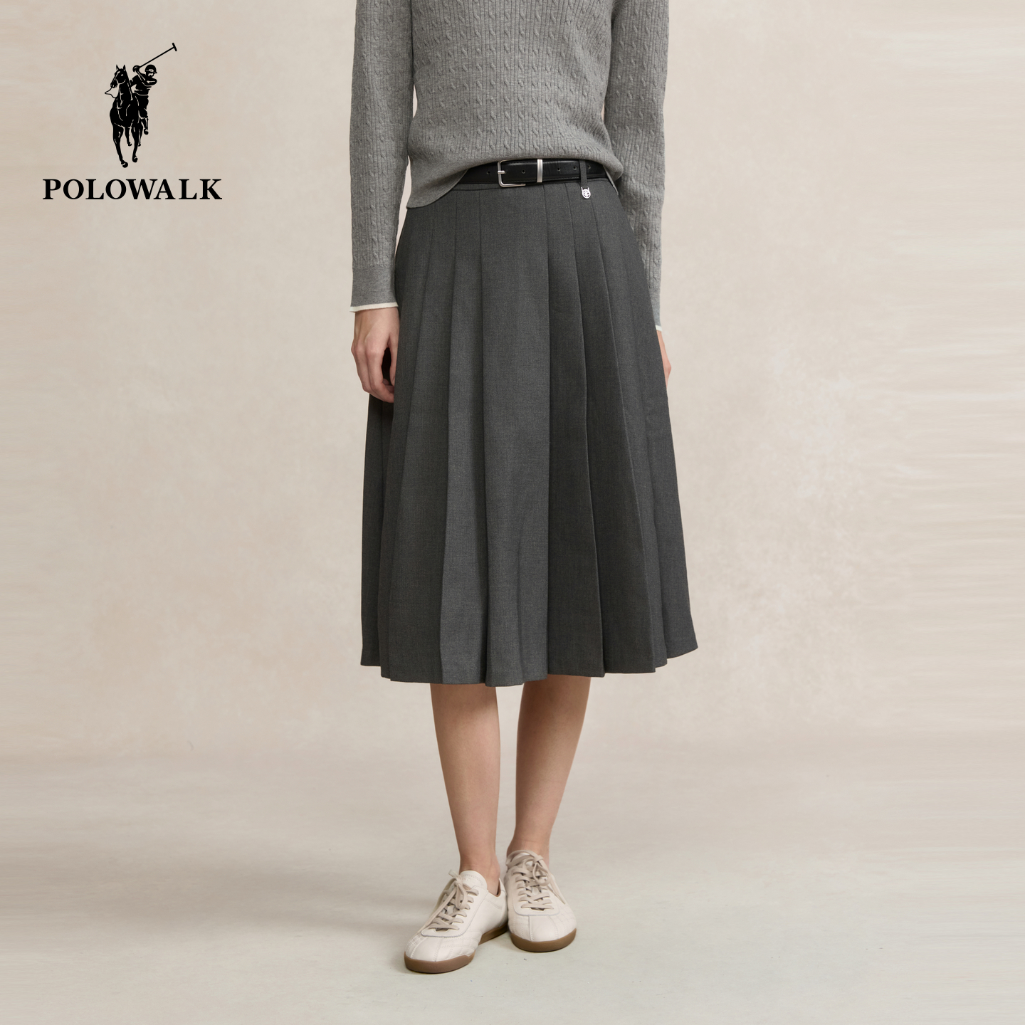 POLOWALK女式半裙2025秋冬裤新品优雅百褶显瘦通勤中长款半身裙女