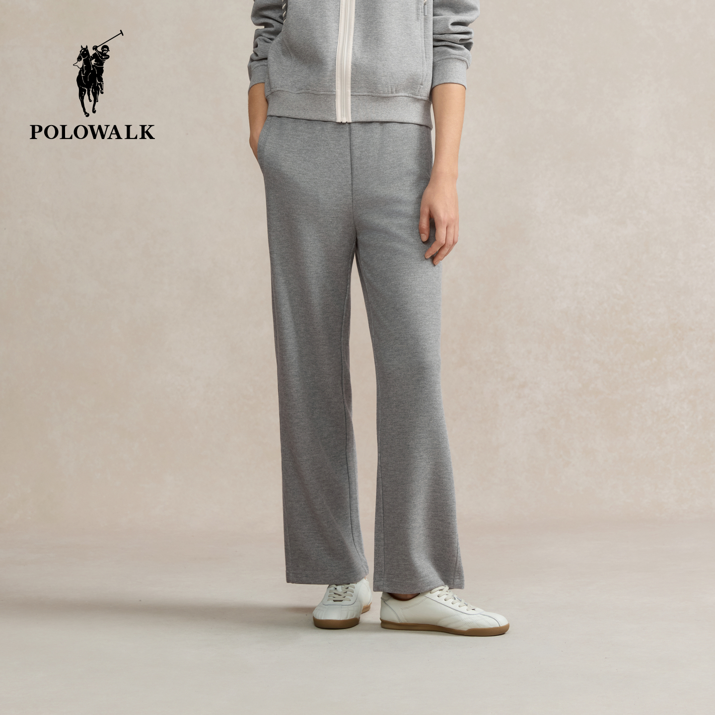 POLOWALK女式针织裤2025秋冬裤新品松紧腰直筒通勤休闲长裤女装