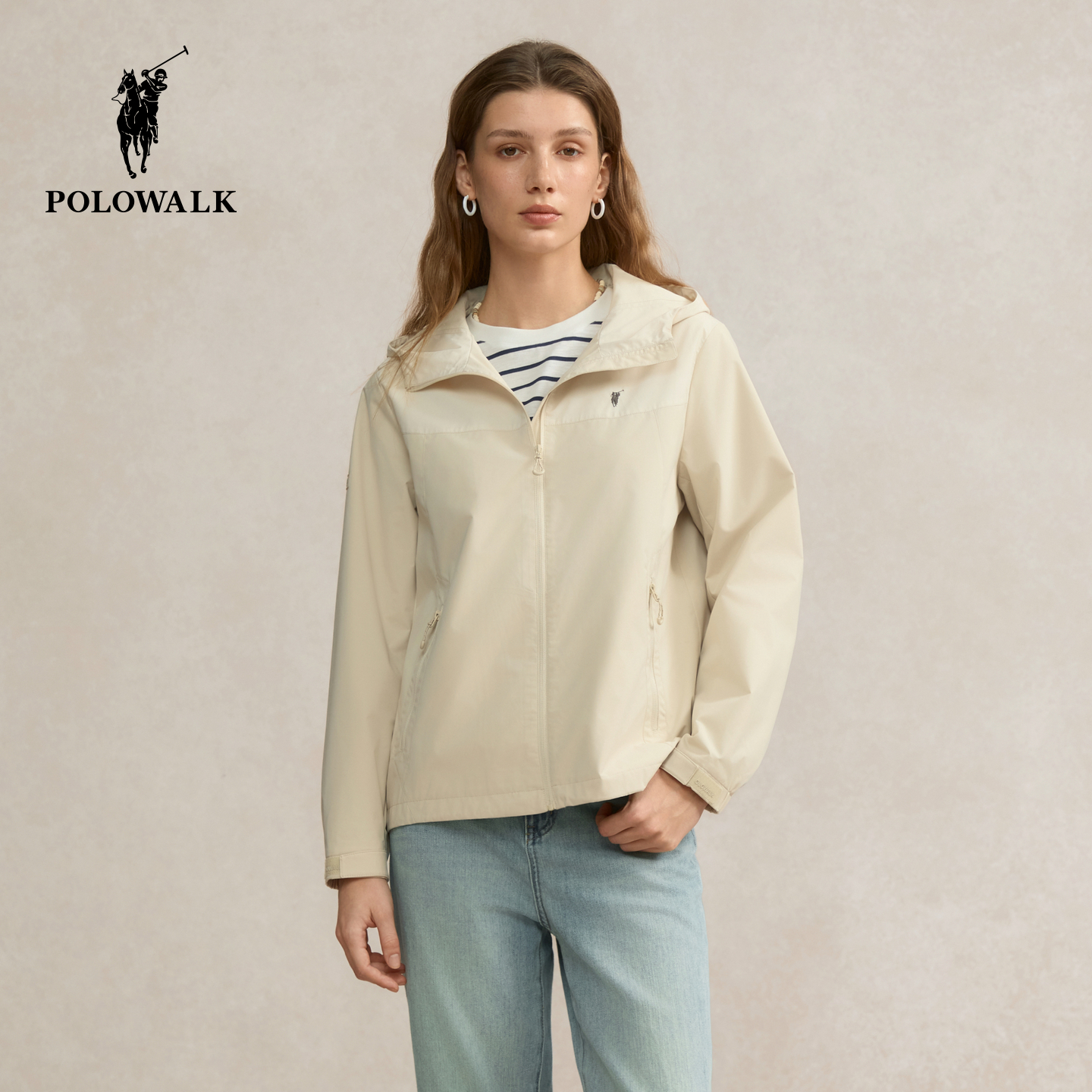 POLOWALK女装女式外套2025秋季新品简约百搭显瘦连帽立领休闲外套