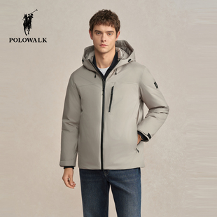 POLOWALK男式羽绒服2025冬季新品鹅绒立领连帽简约百搭羽绒服外套