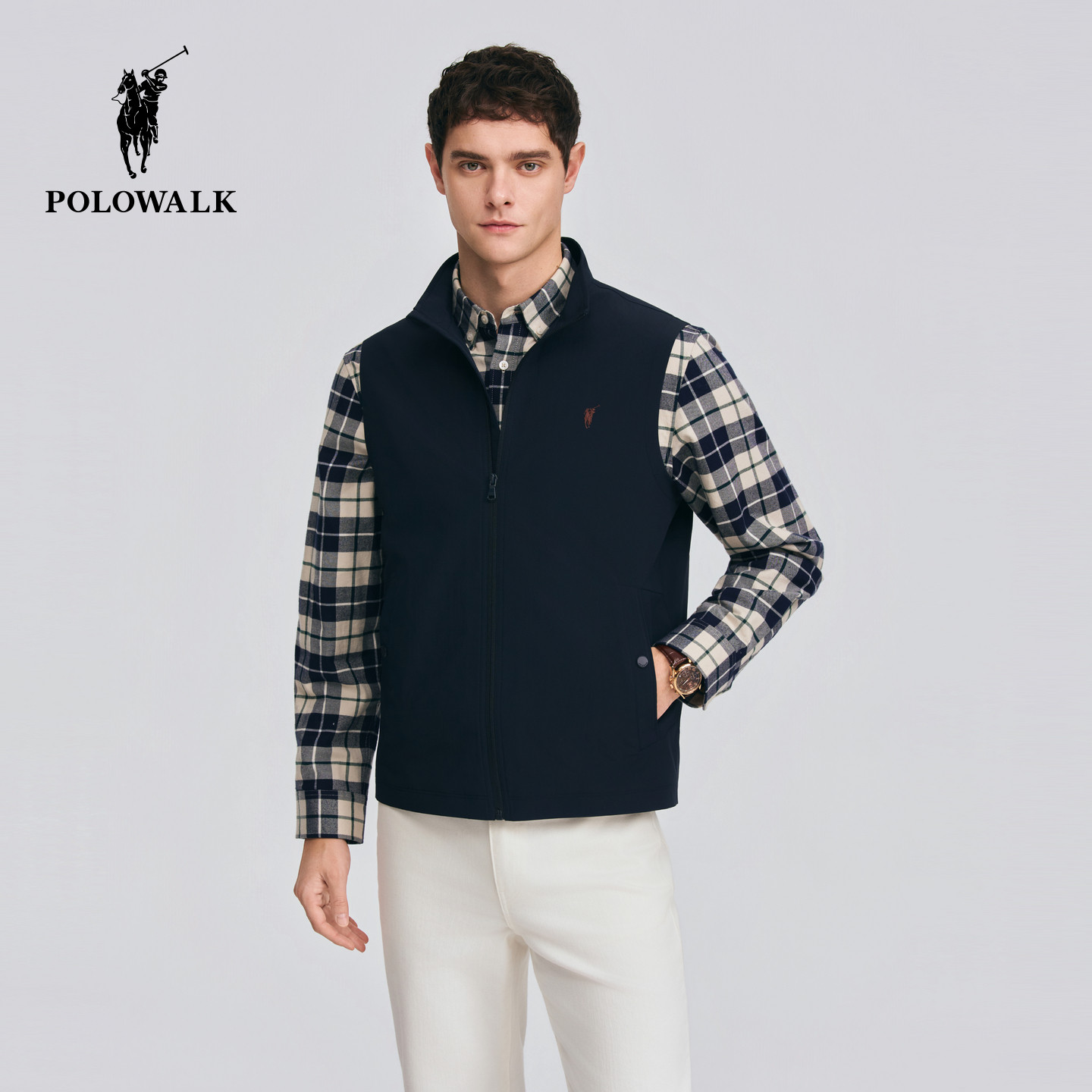 POLOWALK男式马甲2026春季新品简约立领拉链商务休闲马甲背心男