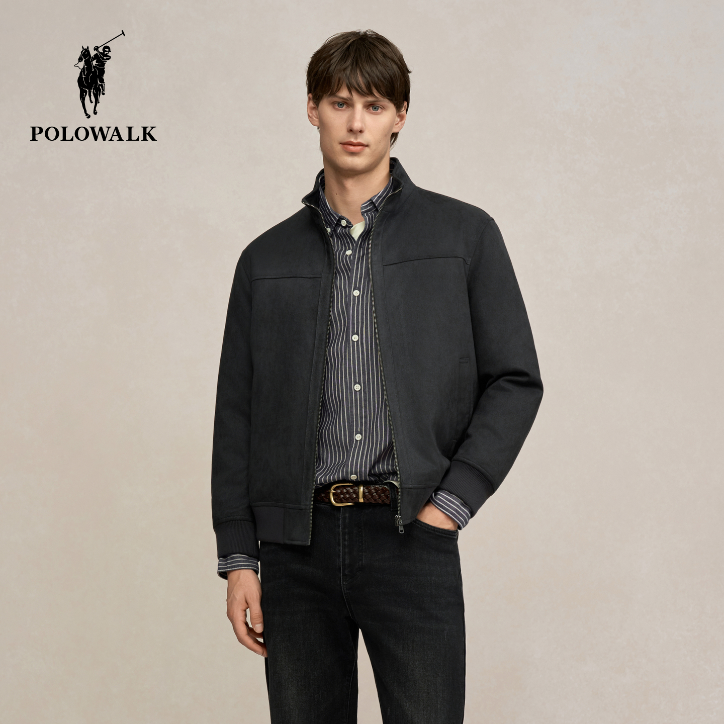 POLOWALK男式羽绒服外套2025冬季新品简约复古百搭立领休闲上衣男