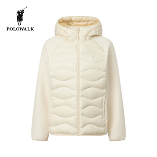 POLOWALK女式羽绒服2025冬季新品连帽针织拼接插肩袖轻薄羽绒服